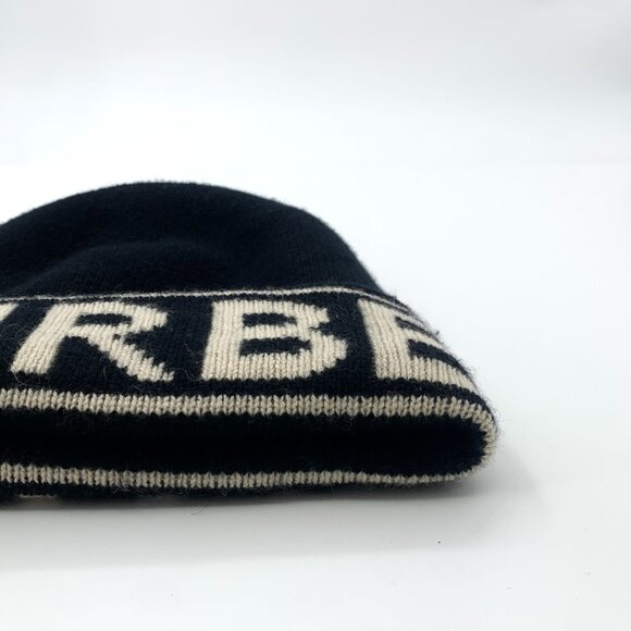 Burberry Black & Cream Reversible Knit Beanie Hat 100% Cashmere Unisex main image 5